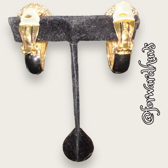Vintage 1980’s Cinder Enamel & Rhinestone Clip-On Earrings - Picture 5 of 11